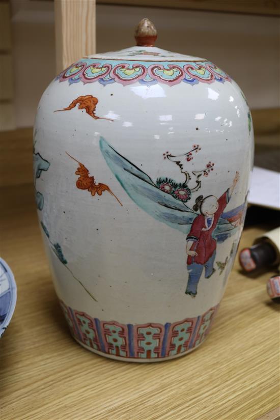 A 19th Century Chinese famille rose jar and cover height 35cm